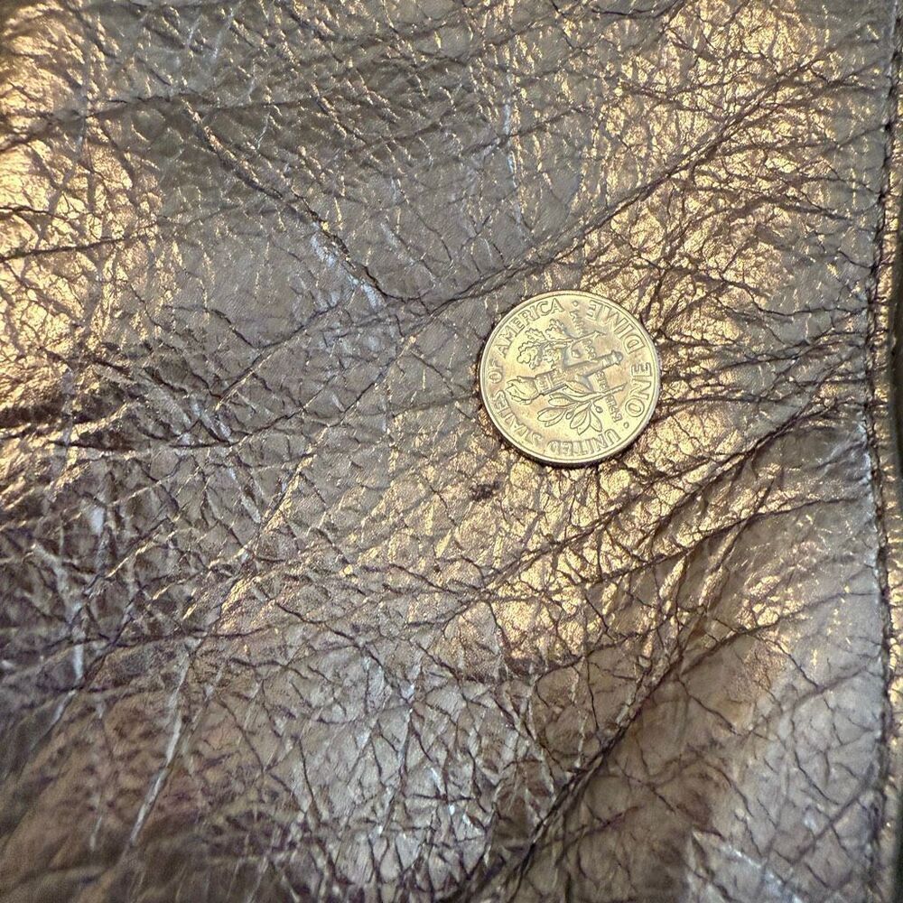 Brighton Zoe Metallic Bronze Crinkle Leather Crossbody Bag - Picture 3 of 16